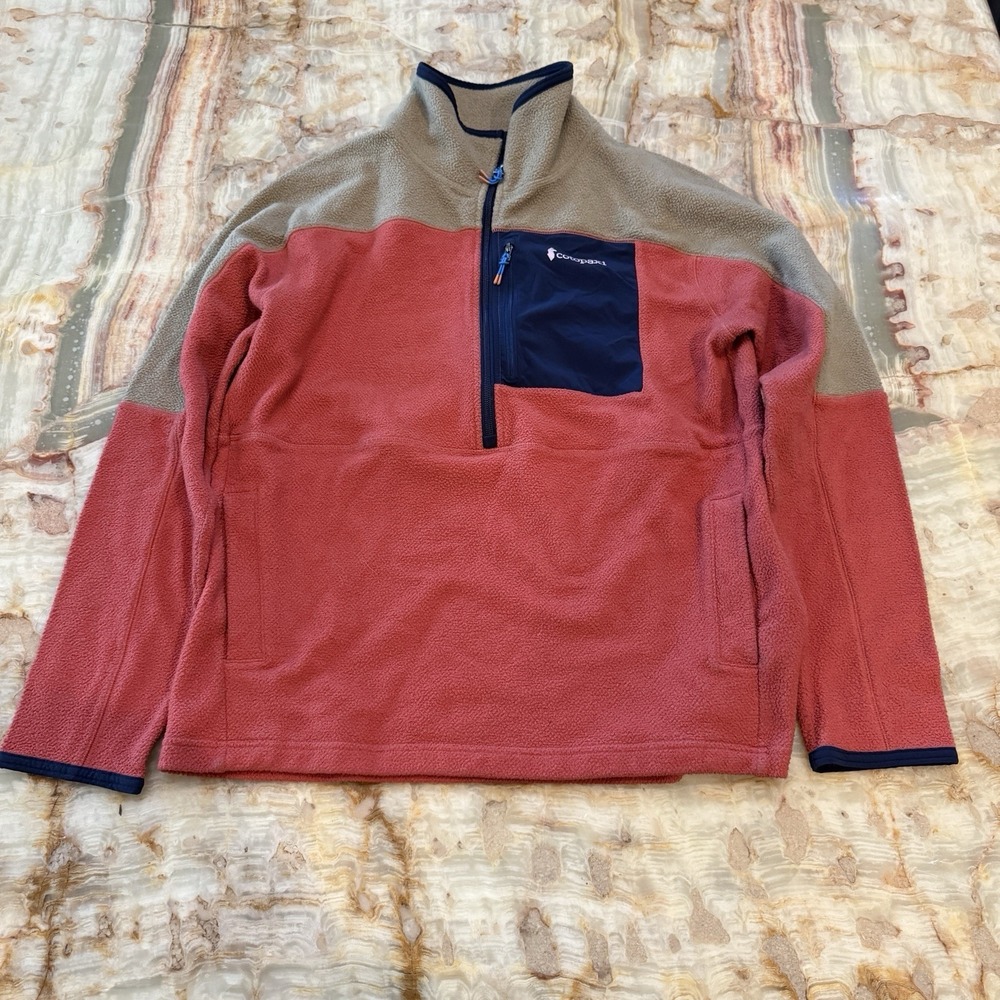 Cotopaxi Men's Large 1/4 Zip Fleece Pullover Coral Tan Colorblock Jacket